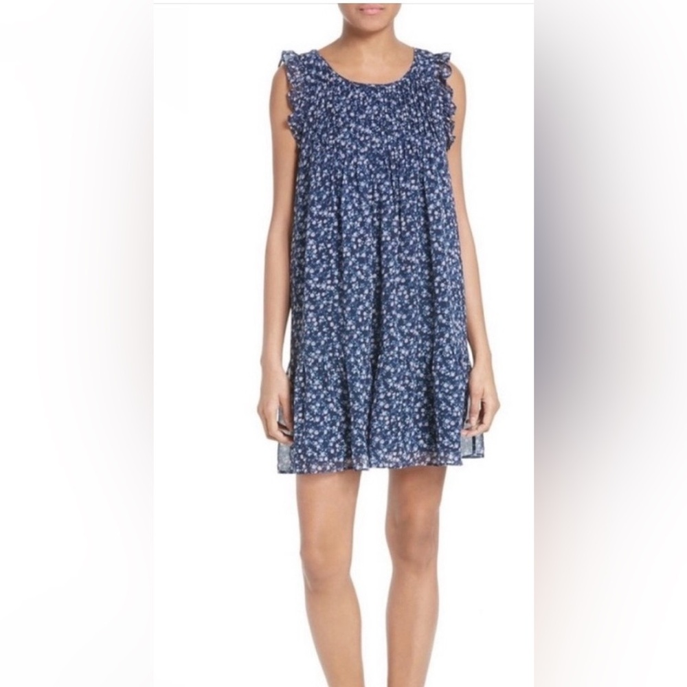 Joie Tahoma Silk Floral Pin-tuck Swing Dress in Blue Size Large